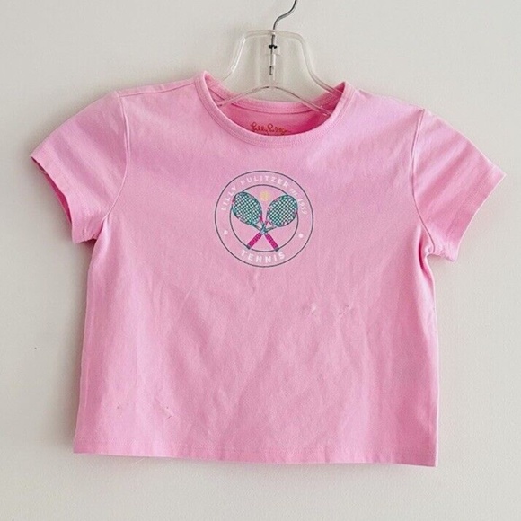 Lilly Pulitzer | Mini Rally Tee Kid Toddler Sz S Peony Pink Holding Court Tennis - Picture 3 of 13